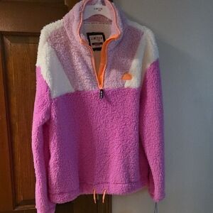 Limited Too NWT! Pink and White Fleece Quarter Zip Pullover with Orange Details